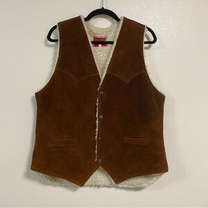 Pypsa Vest Mens size 44 Brown Suede Leather Sherpa lined Vest